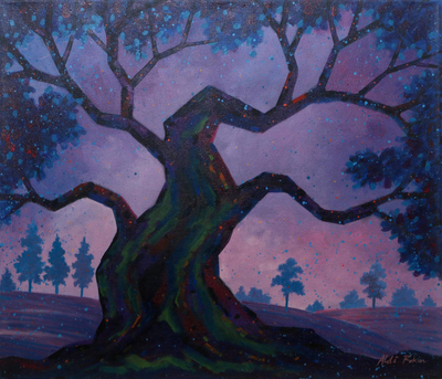 'Valor Old Tree' - Purple and Blue Acrylic Tree Painting