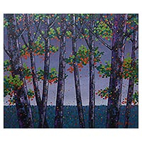 'Forest Coolness' - Javanese Acrylic Landscape Painting on Canvas