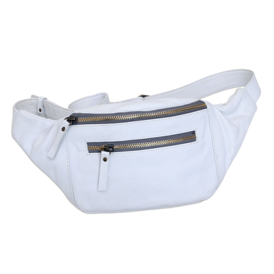 Leather belt bag, 'On Trend in White' - Hand Made White Leather Belt Bag from Bali