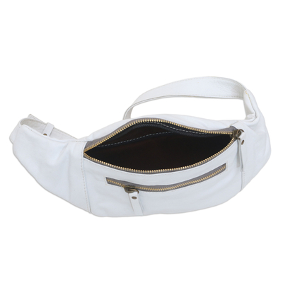 Leather belt bag, 'On Trend in White' - Hand Made White Leather Belt Bag from Bali
