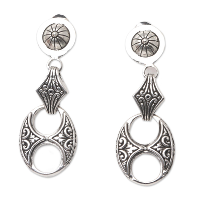 Sterling silver dangle earrings, 'Echo of Peace' - Sterling Silver Dangle Earrings with Combination Finish