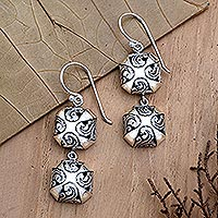 Sterling silver dangle earrings, 'Eight Virtues' - Octagonal Sterling Silver Dangle Earrings from Bali