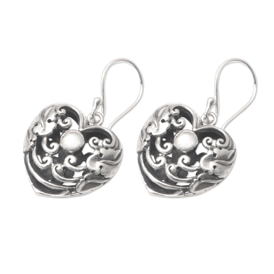 Sterling silver dangle earrings, 'Cage of Love' - Sterling Silver Dangle Earrings with Heart Motif
