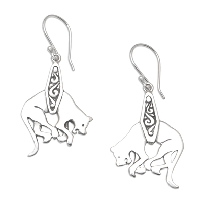 Sterling silver dangle earrings, 'Entangled Pup' - Sterling Silver Dangle Earrings with Dog Motif