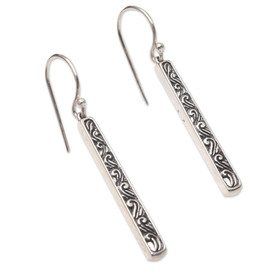 Sterling silver dangle earrings, 'Columns and Vines' - Artisan Crafted Sterling Silver Dangle Earrings