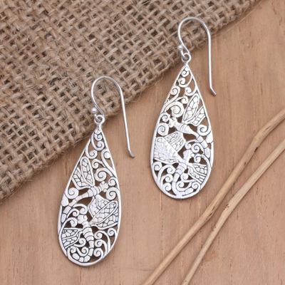 Sterling silver dangle earrings, 'Garden Dance' - Handmade Balinese Sterling Silver Dangle Earrings