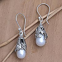Cultured pearl dangle earrings, 'Butterfly Treasure'