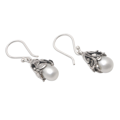Cultured pearl dangle earrings, 'Butterfly Treasure' - Cultured Freshwater Pearl Dangle Earrings from Bali