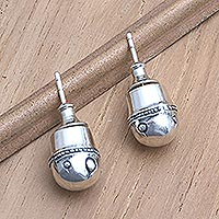 Sterling silver stud earrings, 'Free Float' - Hand Made Sterling Silver Stud Earrings