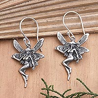 Sterling silver dangle earrings, 'Forest Fairies' - Sterling Silver Fairy Dangle Earring from Bali