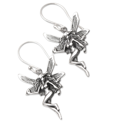 Sterling silver dangle earrings, 'Forest Fairies' - Sterling Silver Fairy Dangle Earring from Bali