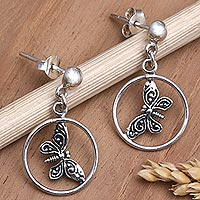 Sterling silver dangle earrings, 'Caught Butterfly' - Artisan Crafted Sterling Silver Dangle Earrings