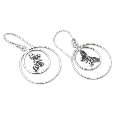 Sterling silver dangle earrings, 'Caged Butterfly' - Handmade Sterling Silver Butterfly Earrings