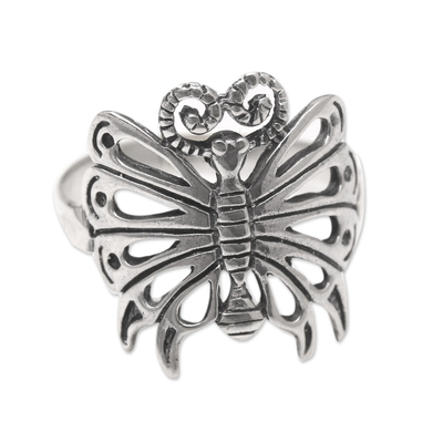 Sterling silver cocktail ring, 'Butterfly in the Sky' - Sterling Silver Butterfly Cocktail Ring