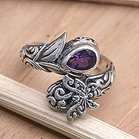 Amethyst wrap ring, 'Purple Nymph' - Amethyst and Sterling Silver Wrap Ring