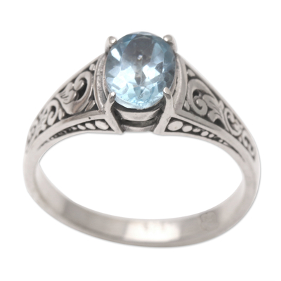 Blue topaz single stone ring, 'Ocean Uncertainty ' - Blue Topaz and Sterling Silver Single Stone Ring