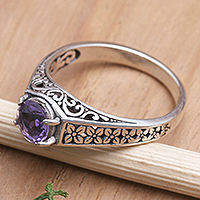 Amethyst solitaire ring, 'Imperial Flowers'