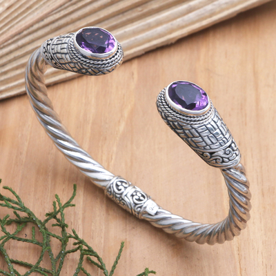 Amethyst-Manschettenarmband - Handgefertigtes Amethyst-Manschettenarmband aus Sterlingsilber