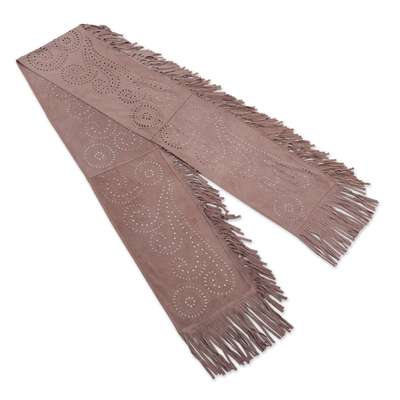 Leather scarf, 'Back to Earth' - Hand Crafted Suede Leather Scarf
