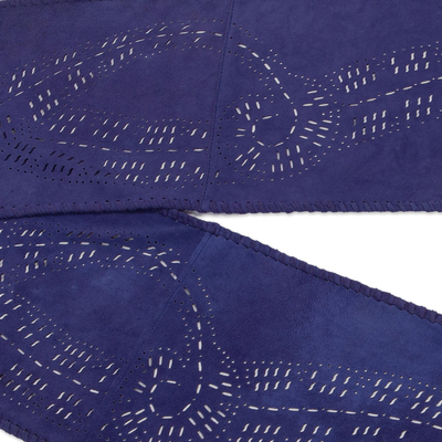 Leather scarf, 'Intuitive Soul' - Ultramarine Suede Leather Scarf from Bali