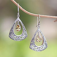 Citrine dangle earrings, 'Lovely Temple' - Citrine and Sterling Silver Dangle Earrings