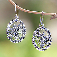 Peridot dangle earrings, 'Spring Wings' - Peridot Dragonfly Dangle Earrings from Bali