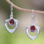 Garnet dangle earrings, 'Blazing Heart' - Garnet and Sterling Silver Dangle Earrings (image 2) thumbail