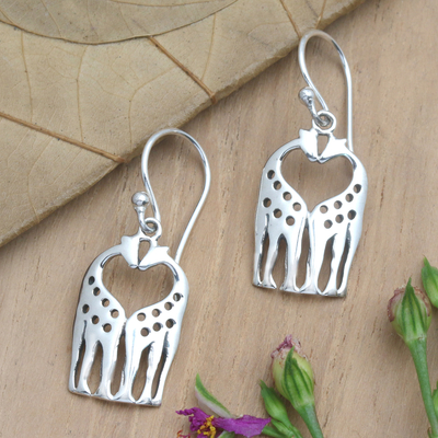 Sterling silver dangle earrings, 'Sweet Spots' - Sterling Silver Giraffe Dangle Earrings from Bali