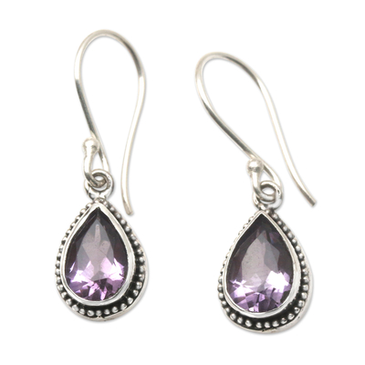 Amethyst dangle earrings, 'Cool Drop' - Handcrafted Sterling Silver and Amethyst Dangle Earrings