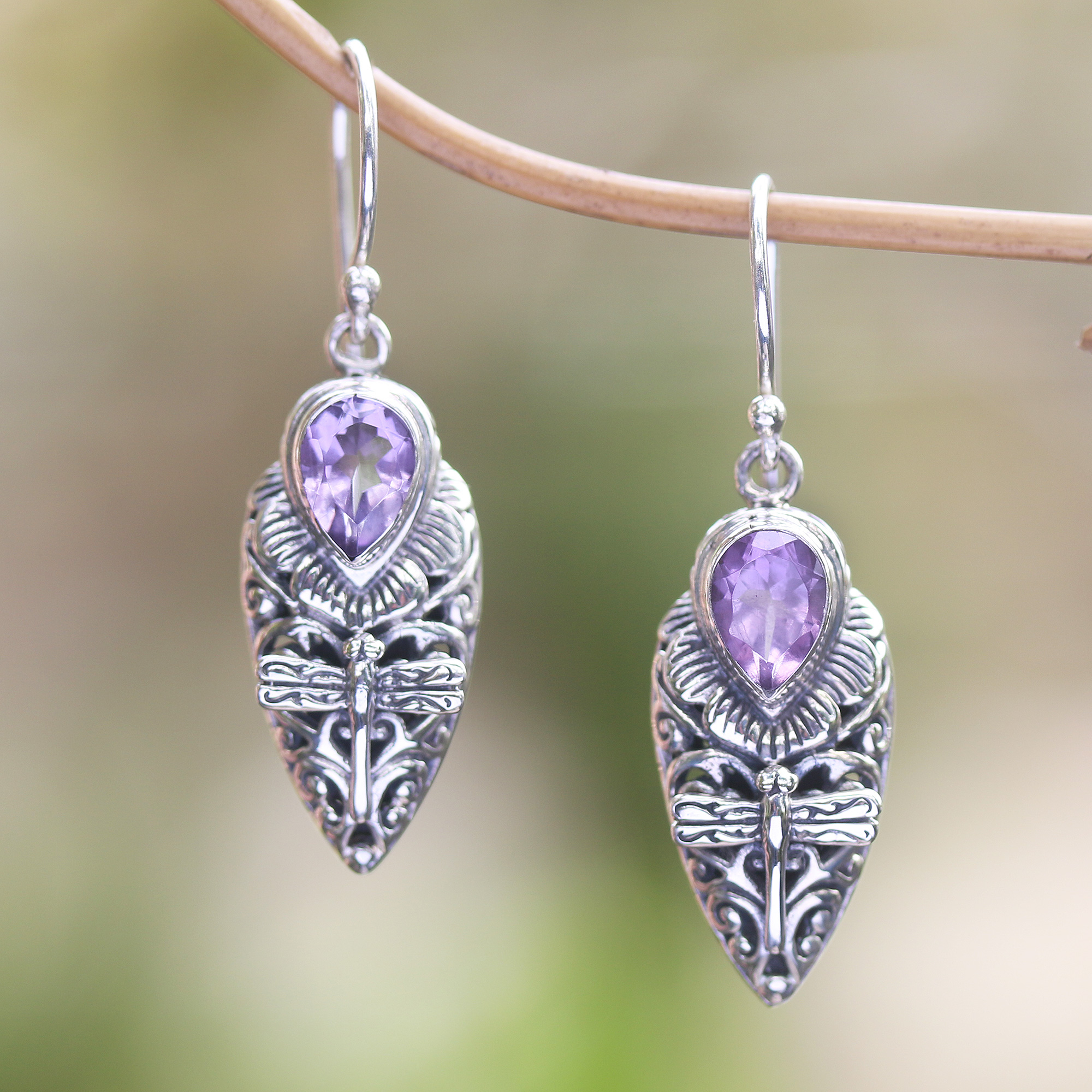 Hand Crafted Birthstone Dangle Earrings from Bali - Birthday Flowers