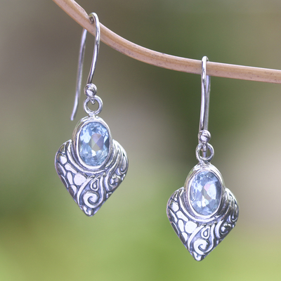 Blue topaz dangle earrings, 'Drowned Heart' - Hand Made Blue Topaz Dangle Earrings