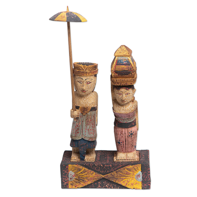 Wood figurine, 'Mapeed Ceremony' - Handmade Balinese ceremonial Figurine