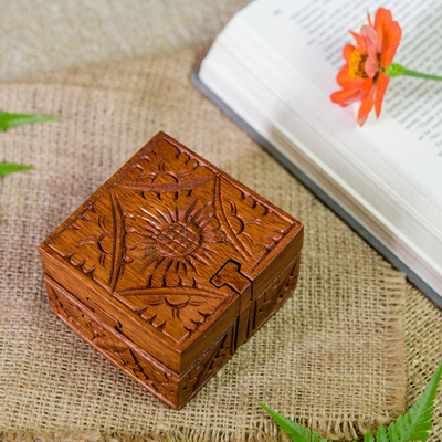Wood puzzle box, 'First Sunset' - Handmade Wood Puzzle Box from Bali