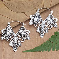 Sterling silver hoop earrings, 'Love Bud' - Hand Crafted Sterling Silver Hoop Earring