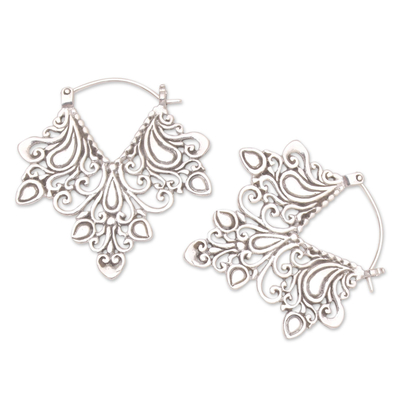 Sterling silver hoop earrings, 'Love Bud' - Hand Crafted Sterling Silver Hoop Earring