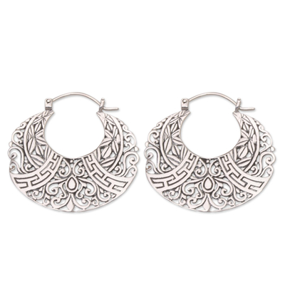 Sterling silver hoop earrings, 'Lonesome Moon' - Artisan Crafted Sterling Silver Hoop Earrings