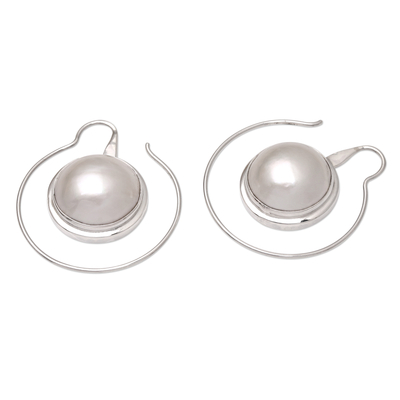 Cultured pearl drop earrings, 'Eternal Circle' - Hand Made Cultured Pearl Drop Earrings from Bali