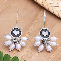 Cultured pearl drop earrings, 'Radiant Warmth' - Cultured Pearl Drop Earrings with Heart Motif