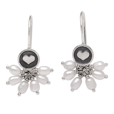 Cultured Pearl Drop Earrings with Heart Motif