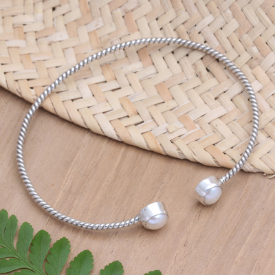 Cultured pearl cuff bracelet, 'Fated Pair' - Cultured Pearl and Sterling Silver Cuff Bracelet