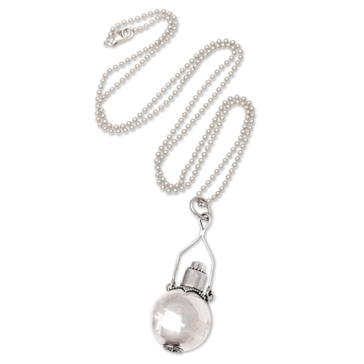 Cubic zirconia locket necklace, 'Snowball Surprise' - Cubic Zirconia and Sterling Silver Locket Necklace