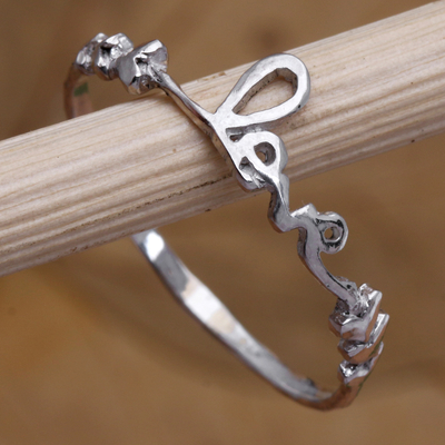 Sterling silver band ring, 'Love Beat' - Inspirational Sterling Silver Band Ring