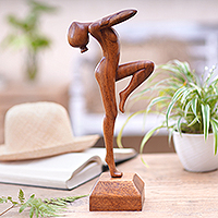 Wood sculpture, 'Little Dancer' - Hand Carved Suar Wood Ballerina Sculpture