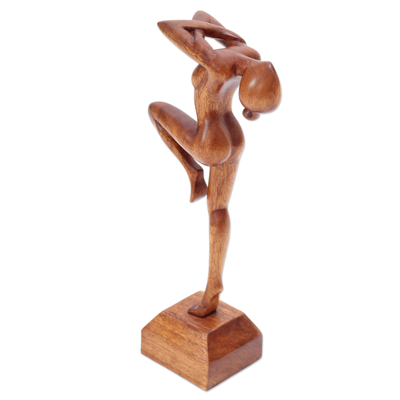 Wood sculpture, 'Little Dancer' - Hand Carved Suar Wood Ballerina Sculpture