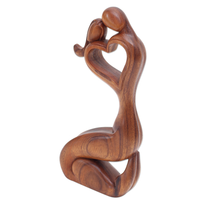 Wood statuette, 'Hold Me' - Romantic Suar Wood Statuette from Bali