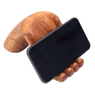 Soporte de teléfono de madera - Soporte para teléfono de madera de jempinis tallado a mano