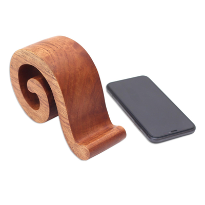 Soporte para teléfono de madera - Soporte para teléfono de madera con temática musical de Bali