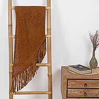 Leather shawl, 'Cinnamon Fringe' - Cinnamon Brown Suede Leather Shawl