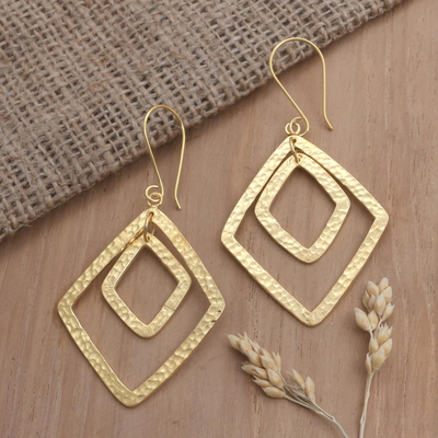 Gold-plated dangle earrings, 'Party Guest' - Gold-Plated Dangle Earrings with Hammered Finish