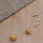 Gold-plated dangle earrings, 'Chaos Theory' - Handmade Gold-Plated Dangle Earrings